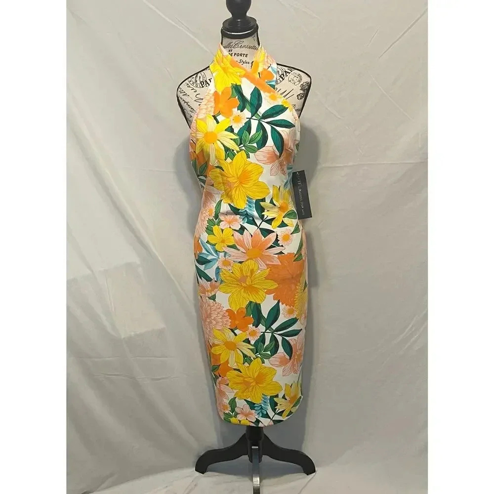 RACHEL Rachel Roy Yellow Floral Midi Dress